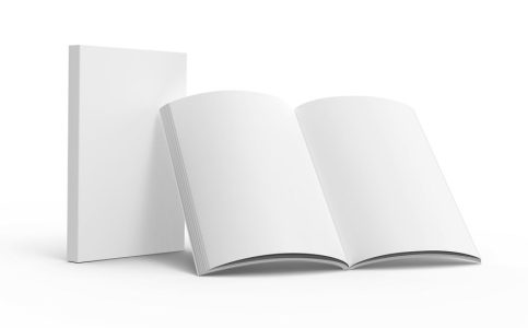 Blank book template, mockup for design uses in 3d rendering, one standing open book with closed one